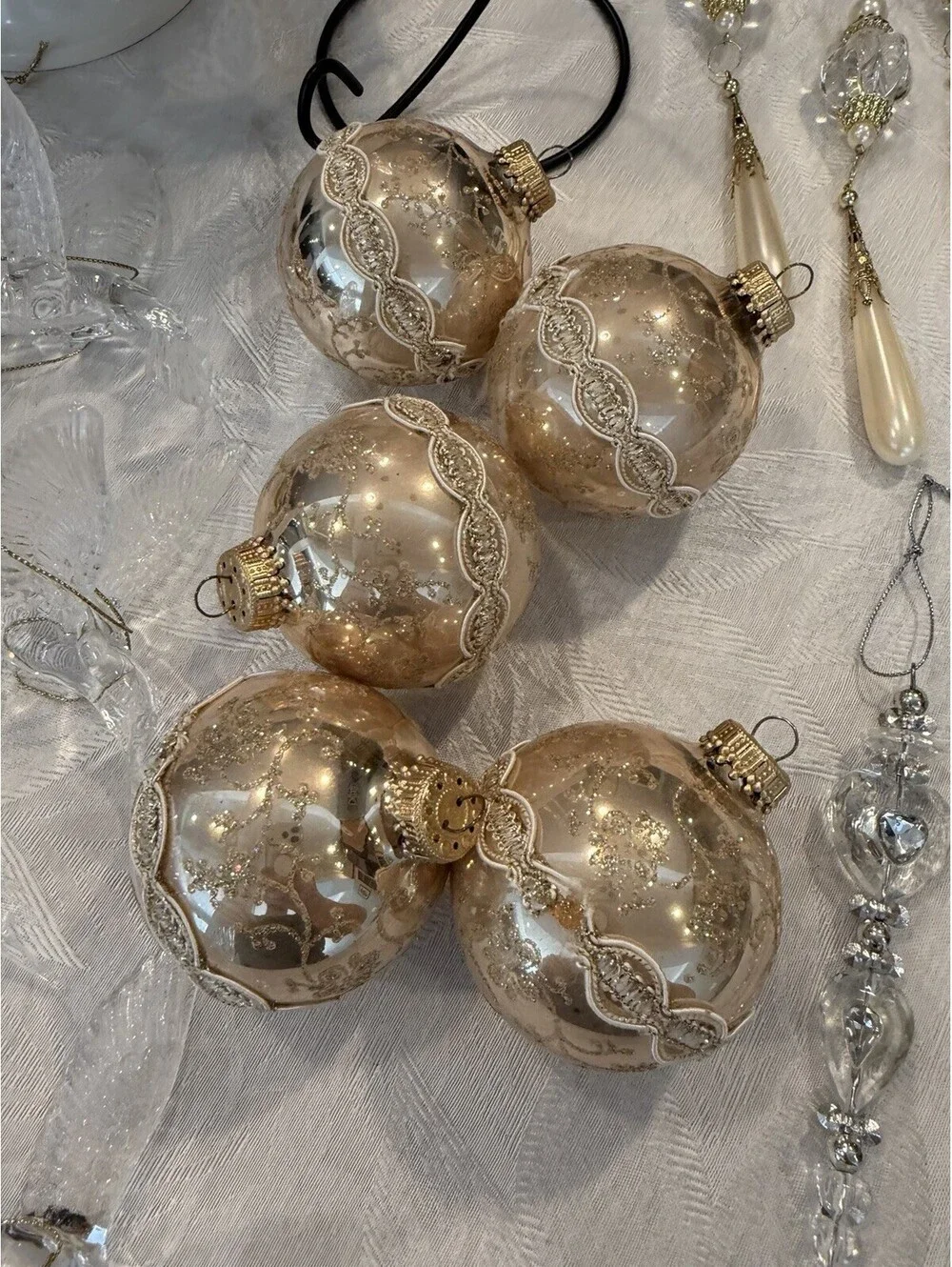 Lot Of 35 Vintage Christmas Ornaments Victorian Style Gold And Beaded Various
